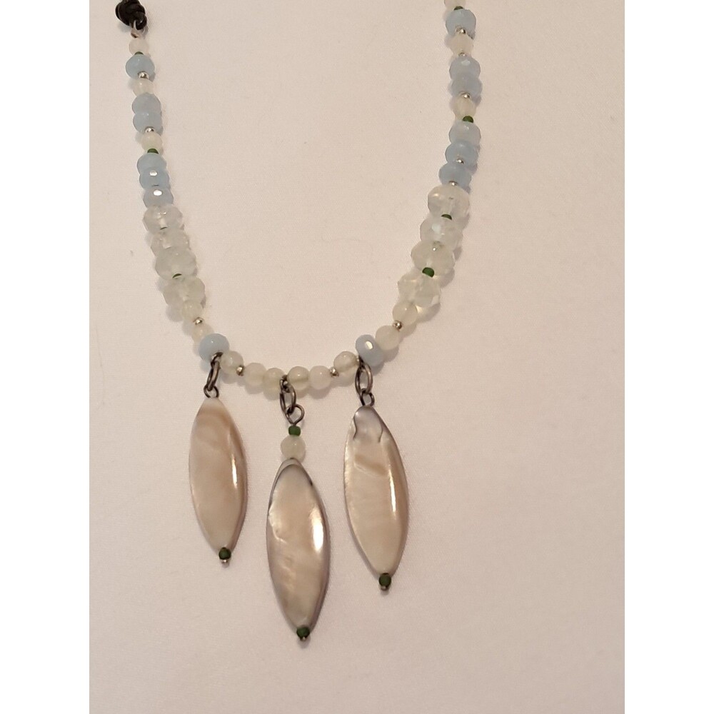 Peyote Bird Shell Pendants Clear Light Blue Gemstones Cord Necklace 18" NWT